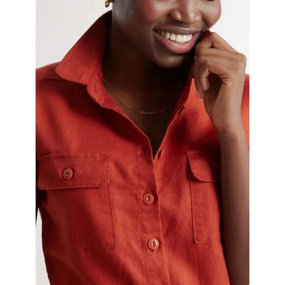 Quince Cotton Linen Twill Short Sleeve Coverall Jumpsuit Size L NWT - Picture 2 of 4